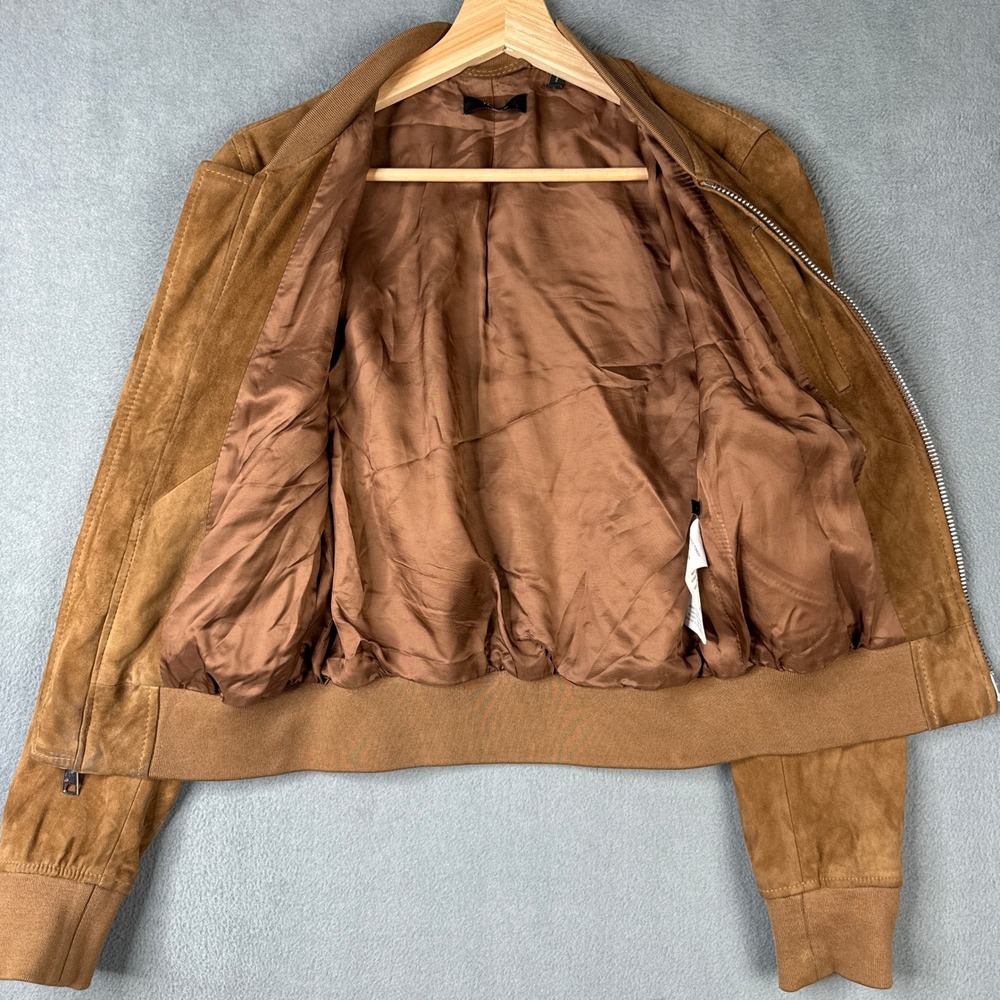 Theory Renna Suede Lamb Leather Bomber Jacket Brown Small Full Zip Pocket - Picture 6 of 9